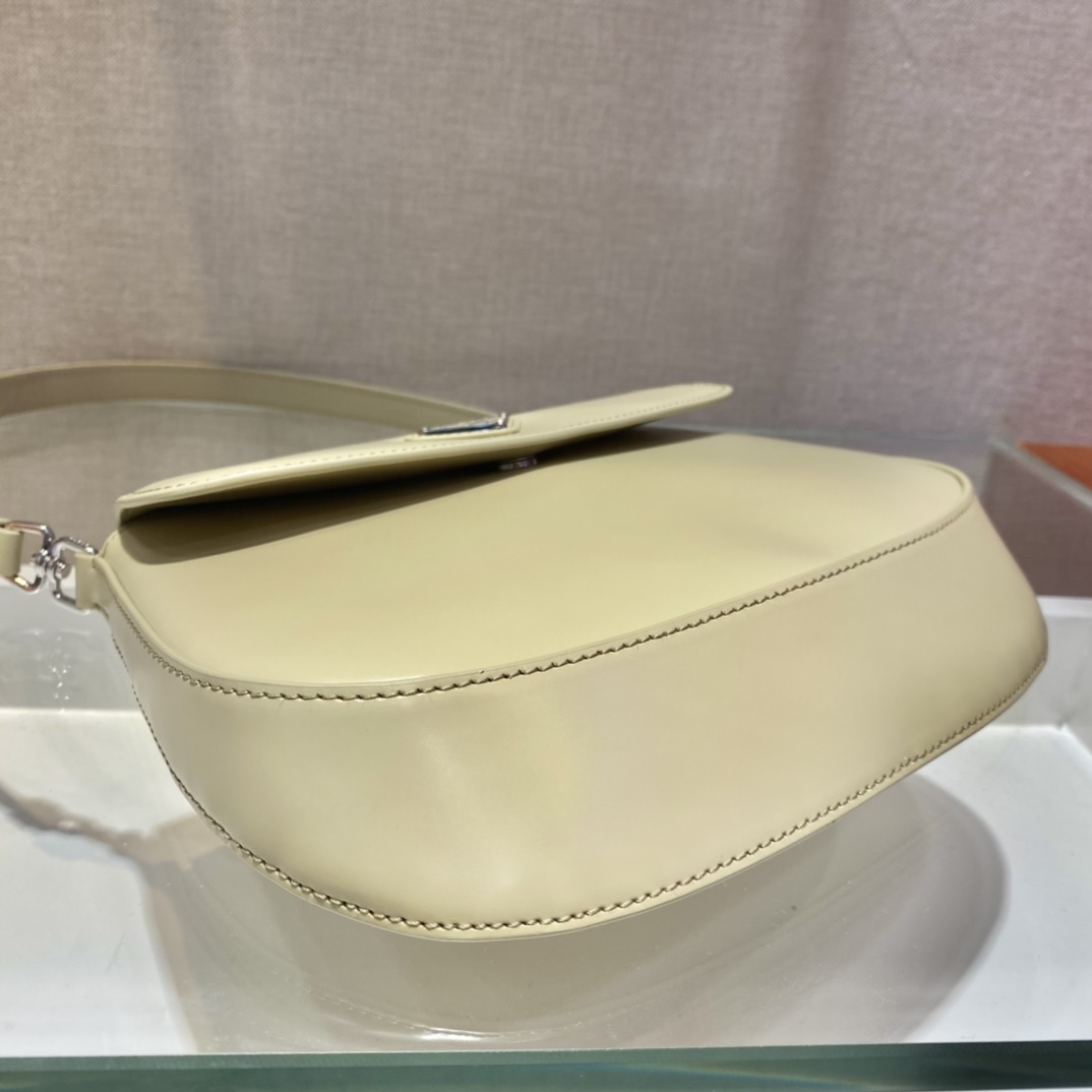 Prada Cleo Brushed Leather Shoulder Bag With Flap Beige 1BD311